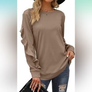 AMAZON ruffle long sleeve gray top